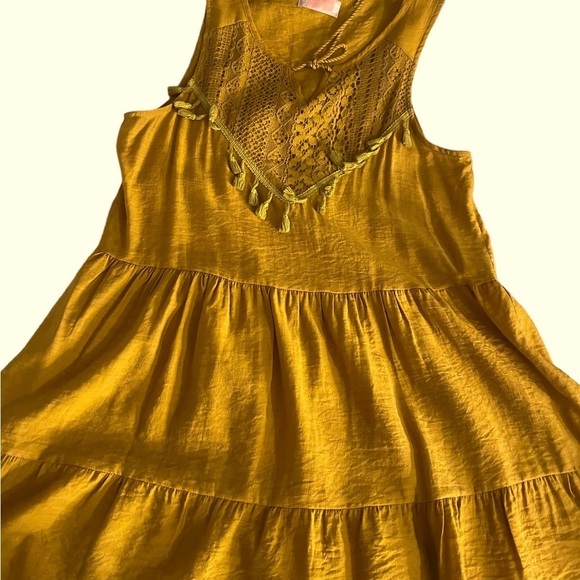 C+D+M dark mustard sleeveless boho pheasant style dress size medium midi - Picture 4 of 10